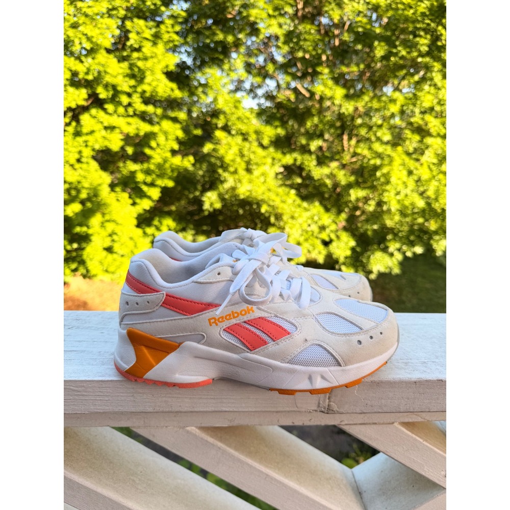 Reebok Aztrek‎ Double Mesh Suede Sneakers White Orange Pink 7.5